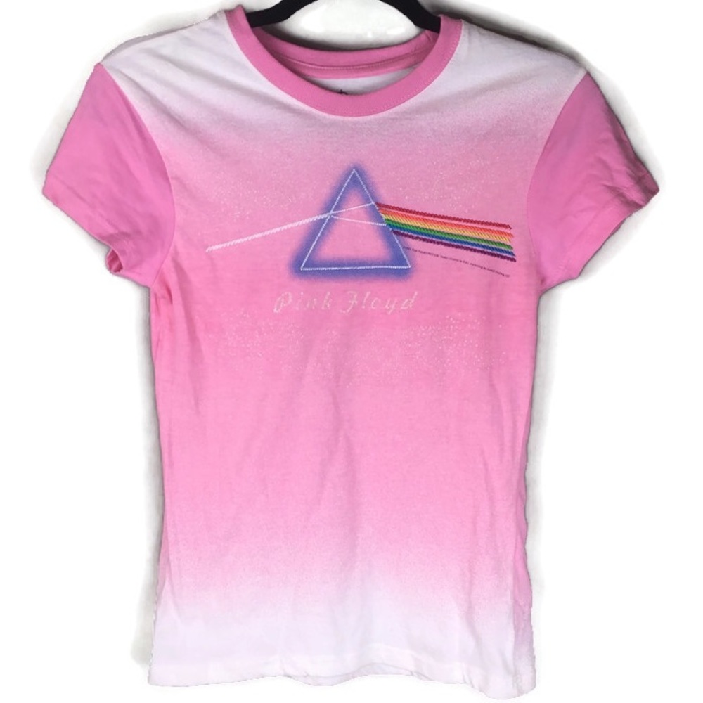 Pink Floyd Glitter Embroidered Ombré Fitted Short Sleeve Tee Size Medium
